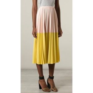 CEDRIC CHARLIER • Pink/Yellow Two-Toned Colorblock Pleated High-Waist Skirt, 4